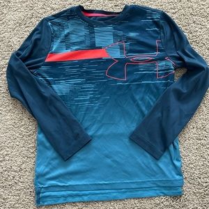 Under Armour Boys Long Sleeve Shirt YSM- Blue/teal with orange